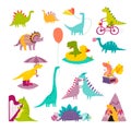 Dinosaur big funny set vector illustration. Cute T-rex cartoon style Royalty Free Stock Photo