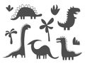 Dinosaur black silhouette set. Reptile shape collection, predators and herbivores dino. Funny dinosaurs. Kids design for Royalty Free Stock Photo