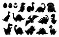 Dinosaur black silhouette set shape design vector Royalty Free Stock Photo