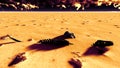 Dinosaur bones lying on desert