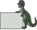 Dinosaur cartoon with blank sign