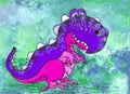 A dinosaur, a cartoon character. Figure with acrylic paints. Illustration for children. Handmade. Royalty Free Stock Photo