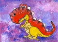 A dinosaur, a cartoon character. Figure with acrylic paints. Illustration for children. Handmade. Use printed materials, signs, ob