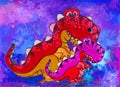 A dinosaur, a cartoon character. Figure with acrylic paints. Illustration for children. Handmade. Use printed materials, signs, ob