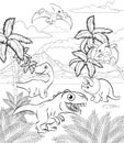 Dinosaur Cartoon Prehistoric Landscape Scene Royalty Free Stock Photo
