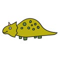 Cartoon doodle linear dinosaur, triceratops isolated on white background. Royalty Free Stock Photo