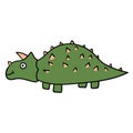 Cartoon doodle linear dinosaur, triceratops isolated on white background. Royalty Free Stock Photo