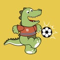 Dinosaur cartoon playing soccer alone Royalty Free Stock Photo
