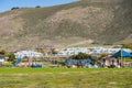 Dinosaur Caves Park, playground and walking trail, grassy lawn, green hills, and Ocean view.  Park is the city`s most used event Royalty Free Stock Photo