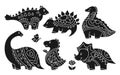 Dinosaur childish doodle stamp set reptile stencil collection dino character print funny vector