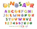 Dinosaur childish fonts and letters, numbers