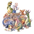 Dinosaur Classroom Teacher Student School Watercolor Sublimation Clipart