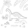 Dinosaur coloring page. Cute cartoon dinosaur and his nest with little dino. Black and white for coloring book Royalty Free Stock Photo