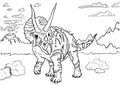 Dinosaur Coloring Page for Education and Fun. Black and White Prehistoric Illustration. Royalty Free Stock Photo