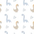 Dinosaur cute kids boy seamless pattern. Little cute dinos. Vector illustration. Baby dino scandinavian style. Doodle Royalty Free Stock Photo