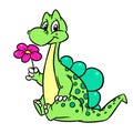 Dinosaur cute little stegosaurus beautiful flower cartoon illustration