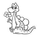 Dinosaur cute little stegosaurus beautiful flower coloring page cartoon illustration