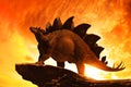 Dinosaur 3d render, Stegosaurus on top mountain