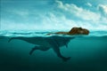 Dinosaur 3d rendering, Tyrannosaurus Rex swim