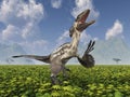 Dinosaur Deinonychus in a landscape