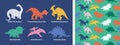 Dinosaur doodle seamless pattern set in hand drawn style design