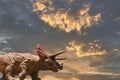 Dinosaur with dramatic sky (toy photography) Royalty Free Stock Photo