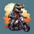 Dinosaur driving a motorcycle in the summer Generative AI Royalty Free Stock Photo