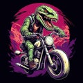 Dinosaur driving a motorcycle in the summer Generative AI Royalty Free Stock Photo
