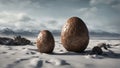 dinosaur eggs on the beach The dinosaur egg was an exploited creature that existed in the dystopian world, Royalty Free Stock Photo