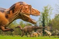 Dinosaur exhibition in botanic park Royalty Free Stock Photo