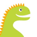 Dinosaur face body. Cute cartoon funny dino baby character. Flat design. Green and orange color. White background. Isolated