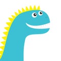 Dinosaur face. Cute cartoon funny dino baby character. Flat design. Blue and yellow color. White background. Isolated Royalty Free Stock Photo