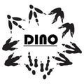 Dinosaur footprint tracks black set. Paw, animal monster, ancient reptile Royalty Free Stock Photo
