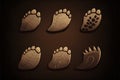 Dinosaur footprint tracks set, digital illustration painting