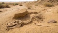 Dinosaur Fossil Half Buried in Dry Desert Ground Generative AI