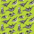 Dinosaurs skeletons silhouettes seamless pattern. Vector illustration Royalty Free Stock Photo