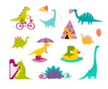 Dinosaur funny set vector illustration. Cute T-rex cartoon style Royalty Free Stock Photo