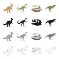 Dinosaur Gallimimus, parasaurolophus, tyrannosaurus, skull. Dinosaurs and prehistoric set collection icons in cartoon