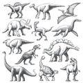 Dinosaur grafic hand drawn illustration set Royalty Free Stock Photo