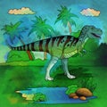 Dinosaur in the habitat. Illustration Of Allosaur Royalty Free Stock Photo