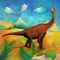 Dinosaur in the habitat. Illustration Of Brachiosaur Royalty Free Stock Photo