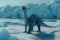 Dinosaur in the heart of a glacier, representing the Ice Age and the extinction of dinosaurs Royalty Free Stock Photo