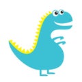 Dinosaur isolated on white background. Cute cartoon funny dino baby character. Flat design. Blue and yellow color.