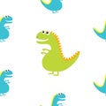 Dinosaur isolated on white background. Cute cartoon funny dino baby character. Flat design. Seamless Pattern. Wrapping paper, text