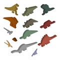 Dinosaur Isometric Set. Ancient animal. Diplodocus and Stegosaurus, Pterosaur. Ankylosaurus and triceratops. Styracosaurus and