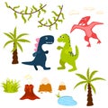 Dinosaur and jungle tree clipart set. Royalty Free Stock Photo