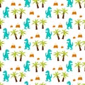 Dinosaur kid seamless vector pattern for textile print. Royalty Free Stock Photo