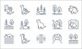 dinosaur line icons. linear set. quality vector line set such as river, big bang, rocks, volcano, dinosaur, trees, trees, trees,