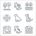 dinosaur line icons. linear set. quality vector line set such as rocks, parasaurolophus, archaeology, dinosaur, dinosaur, big bang