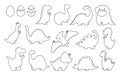 Dinosaur linear cartoon set flat animal vector